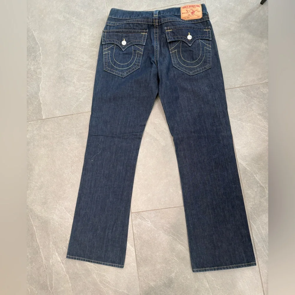 True Religion Ricky Big T Flap Relaxed Straight Dark Wash Jeans Men 34 EUC